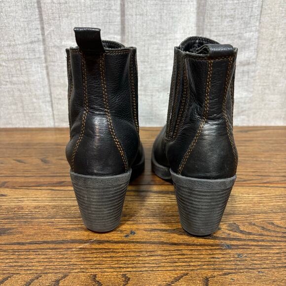 Born Black Leather Chelsea Ankle Boots Chunky Block Heel Slip On Bootie Womens 9 - Picture 4 of 8